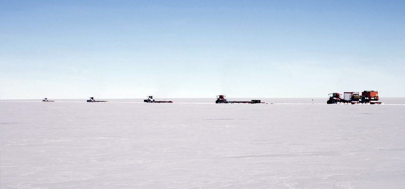 Tractor train on the South Pole Traverse, <br/> © Timothy Thomas, NSF, USAP Photo Library